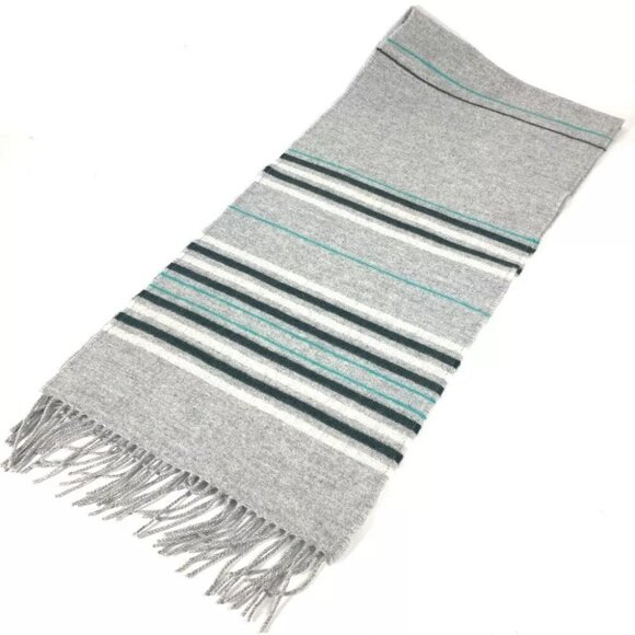 HERMES Border Neo-Locabaal fringe Scarf Cashmere gray/Green Unused - Picture 2 of 7